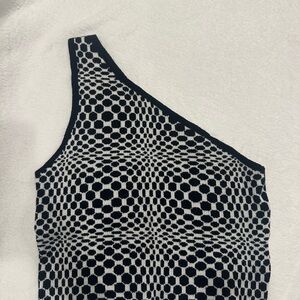 Black and White Asymmetrical Sleeveless Crop Top